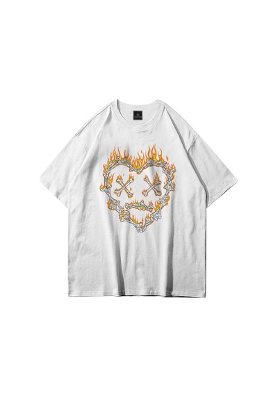 Flood Of Style Unisex Kemik Kalp Beyaz Tshirt