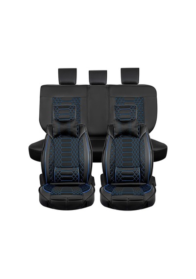Ackstore Lüks Deri Oto Koltuk Kılıfı Tam Takım Set Mars Siyah-mavi Fiat Tipo İle Uyumlu