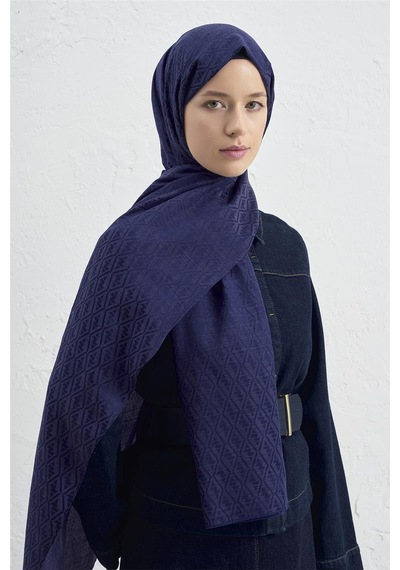 Armine Elegance İpek Pamuk Monogram Şal 02 Lacivert