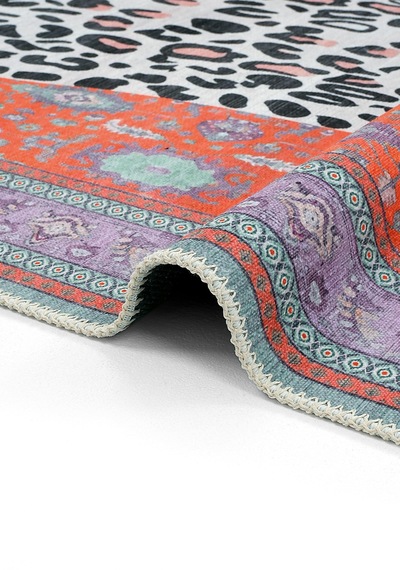 Cool Halı Jagora Leopar Kaplan Desen Vintage Kırmızı Şönil Halı Yıkanabilir Leoparlı Dekoratif Halı
