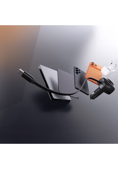 Lenyes Ca59 Pd 60w Type-c Kablolu Hızlı Şarj Özellikli Type-c + Usb-a Portlu Araç Şarj Aleti Siyah