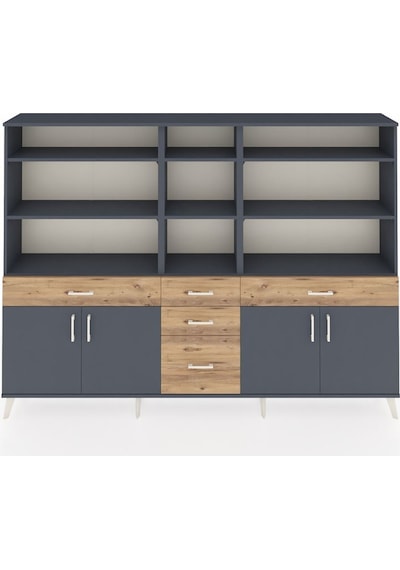Arges Dolap 11 Raflı 5 Çekmeceli 4 Kapaklı 220x30x163 Antrasit-antrasit/çam Antrasıt/atlas Çam - Antrasıt