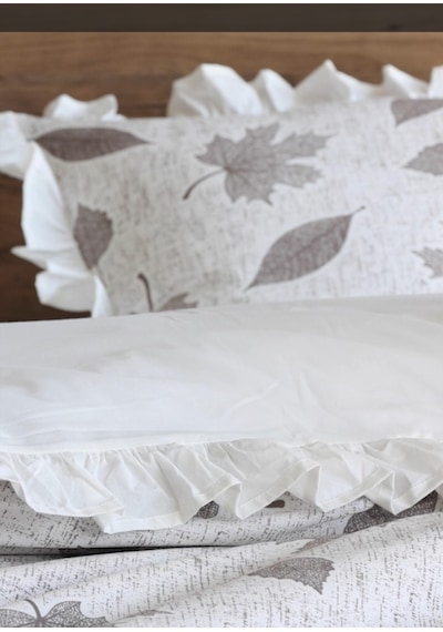 Uçkan Home %100 Pamuk Fırfırlı Çift Kişilik Nevresim Seti Gri --UH-00023