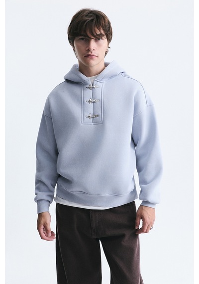 Vamos Boxy Fit Metal Klips Kapama Sweatshirt Bebe Mavi