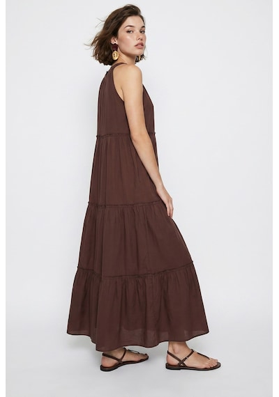 Kadın Halter Yaka Kat Kat Detaylı Modal Maxi Elbise 4852 60286367 - Acı Kahve Çok renkli