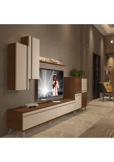 Decoraktiv Eko 6 Mdf Std Krom Ayaklı Tv Ünitesi Tv Sehpası - Ceviz Beyaz Ahşap - Beyaz Decoraktiv Eko 6 Mdf Std Krom Ayaklı Tv Ünitesi Tv Sehpası - Ceviz Beyaz Ahşap - Beyaz