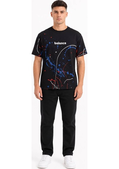 Erkek Baskılı Sıfır Yaka Regular Fit %100 Pamuk Unisex Tişört Siyah