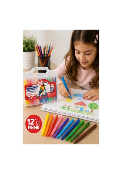 Çevirmeli Jel Mum Boya 12 Renk 1 Adet Fixpoint Plastik Çantalı 12 Li Mum Boya Kalemi Silinebilir Zararsız Yıkanabilir Çok Renkli