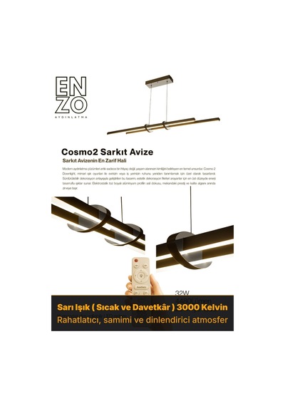 Cosmo 2 Silver Lineer Led Sarkıt Avize Kumandalı Dim Edilebilir Aşağı Işık Sarı Işık