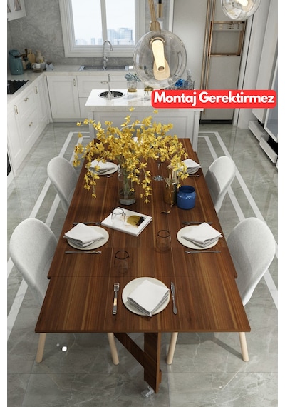 Dekorfim DF01111BR Pratik Portatif Katlanır Masa Mutfak ve Yemek Masası