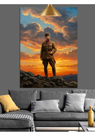 Dağ Zirvesinde Mustafa Kemal Atatürk Dekoratif Kanvas - Mdf Ahşap Tablo