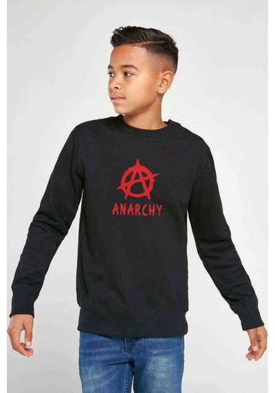 Tshirthane Anarchy Baskılı Unisex Çocuk Siyah Sweatshirt Siyah