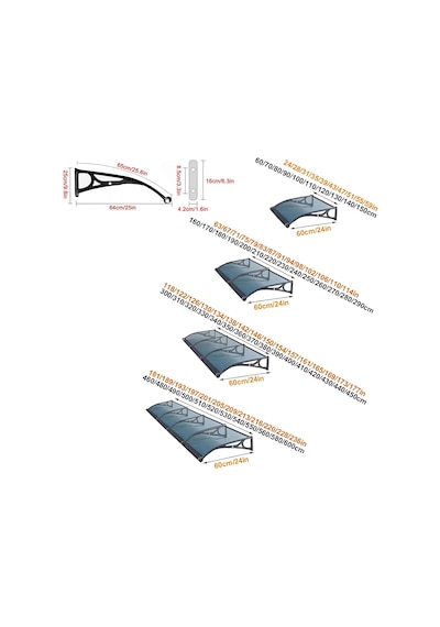 Bu Modern Güneş Şemsiyesi, Büyük Drenajlı Uv Korumalı, %99 Polikarbonat Gölgelik, Veranda, Teras, Çatı Yağmur Kalkanı, Pencere Tentesi 60 X 560 Cm - Dış Mekan Bahçe Kullanımı Diğer