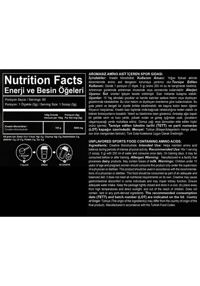 Creatine Monohydrate Aromasız 300gr 60 Servis