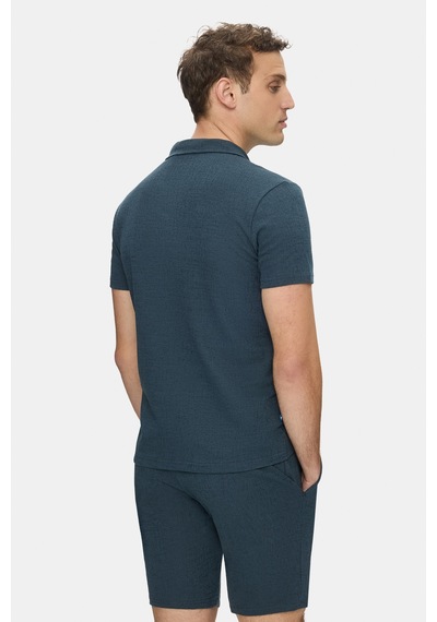 Felıpe Lacivert Polo Yaka Krinkıl Hafif Kumaş Metal Logolu Standard Fit Erkek Tshirt Lacivert