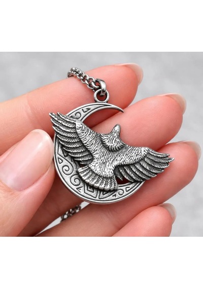 Gotik Stil Güç Sembolü Paslanmaz Çelik Kartal Figürlü Hilal Ay Erkek Kolye Metalik