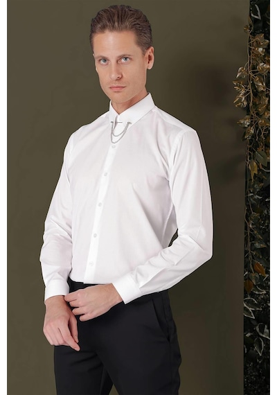 Efor Gk 707 Slim Fit Beyaz Klasik Gömlek Beyaz