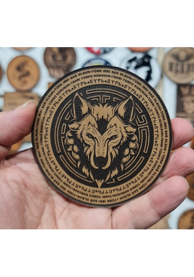 Seyhan Askeri Malzeme Tanrı Türkü Korusun - Türk Irkı Sağ Olsun -bozkurt - Deri Peç - Arma - Wolf Leather Patch Diğer