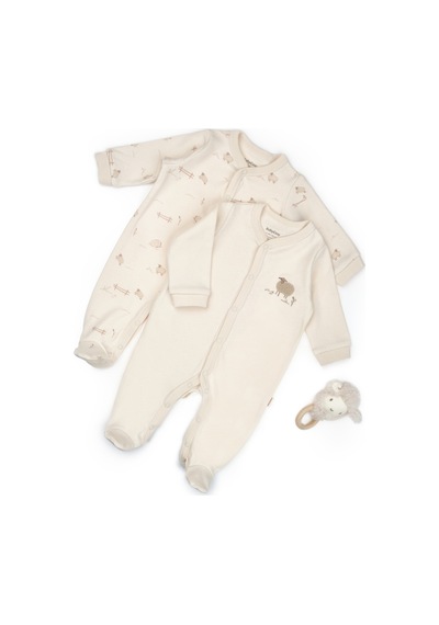 Babycosy Organic Wear 2 Li Organik Pamuk Patikli Tulum Seti Yenidoğan & Bebek Serisi Yumuşak & Uniseks Krem