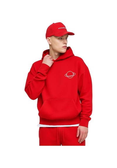 Benroma 3 İplik Penye Satürn Unisex Kapüşonlu Sweat Kırmızı