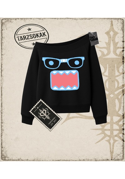 Tarzsokak Gotik & Grunge Streetwear Panic Caricature Unisex Kayık Yaka Sweatshirt Siyah