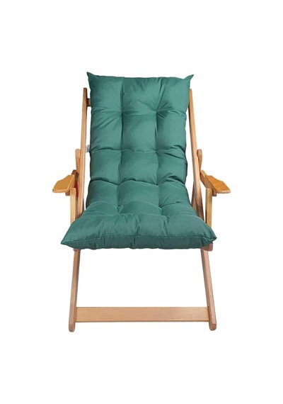 Bysay Ahşap Katlanır Şezlong, Puf Minderli, Naturel Haki, Gürgen Ağacı, 3 Kademeli, Bahçe, Balkon, Teras Ve Plaj İçin