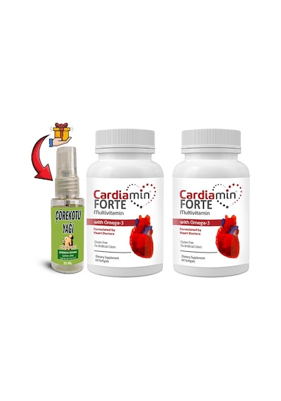 Cardiamin Forte: 2 Adet Multivitaminli Omega3lü 60 Soft Jel Kapsüllü Formül + 30 Ml Çörek Otu Masaj