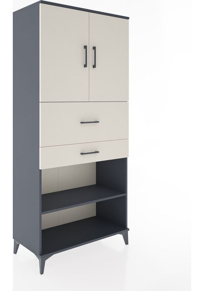 Hyperion Dolap 4 Raflı 2 Çekmeceli 2 Kapaklı 88x44x195 Antrasit-aytaşı Antrasit