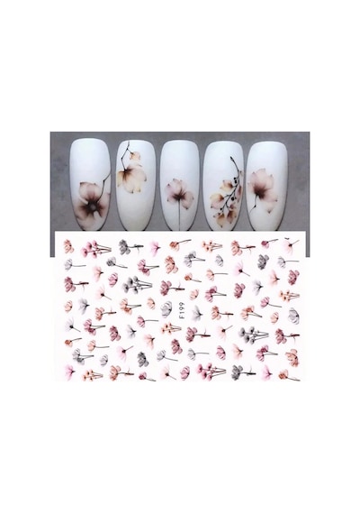 Nailist Flower - Çiçek Figürlü Renkli Çiçekli Tasarım Yapışkan Tırnak Sticker Nail Art Dövme Seti 52641961