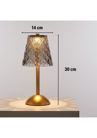 Uzun Klasik Gri Baklava Model Led Masa Lambası Dokunmatik, 3 Renk Işık Modlu, Şarjlı Dekoratif Gece Lambası Beyaz