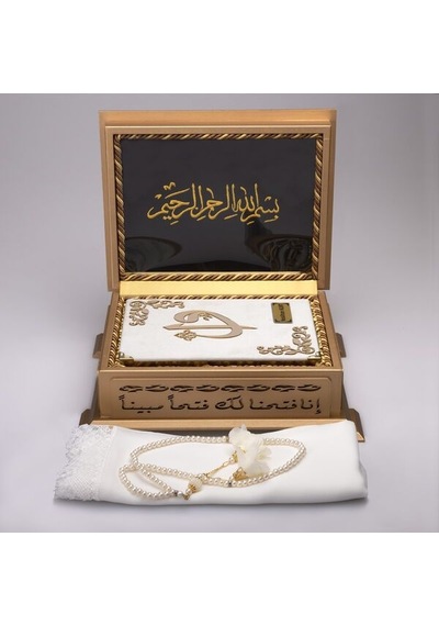 Gold Sandıklı Hafız Boy Kur'An-I Kerim Seti (Beyaz)