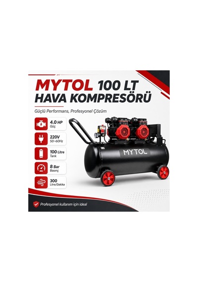 Mytol 100 Lt Hava Kompresörü Yüksek Hızlı 4 Hp - Myk1001