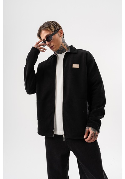 Respire Erkek Zip Oversize Polar Ceket Siyah