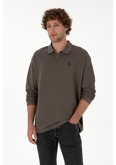 U.S. Polo Assn. Erkek Comfort Fit Yarım Fermuarlı Vizon Sweatshirt 50313754-VR052