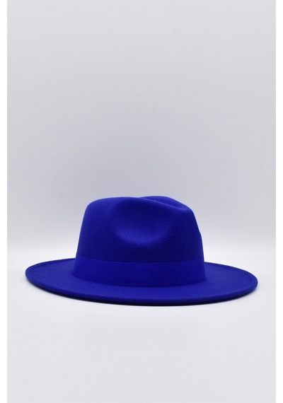 Külah Kadın Saks Mavi Boater Fedora Fötr Şapka Panama Kasket - Standart Saks Mavi