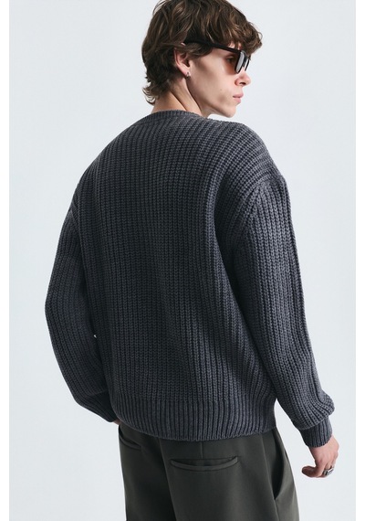 Vamos Oversize Basic Triko Kazak Orta Grimelanj