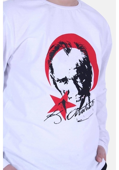 Fyk Kids Atatürk Imza Baskılı Unisex Çocuk Sweatshirt Beyaz - Kırmızı