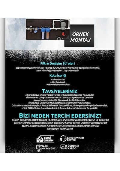 Watermelon Daire Bina Sayaç Girişi 4 Aşama Su Arıtma Sistemi Toz Tortu Çamur Pas, Klor, Kireç Önleyici Set