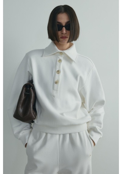 Suud Collection Ekru Polo Yaka Düğmeli Sweatshirt