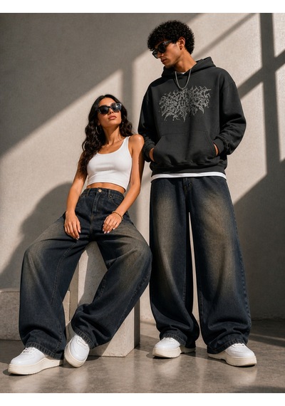 St.poll Eskitme Vintage Yıkama Unisex Baggy Jeans Pantolon Eskitme Kahve