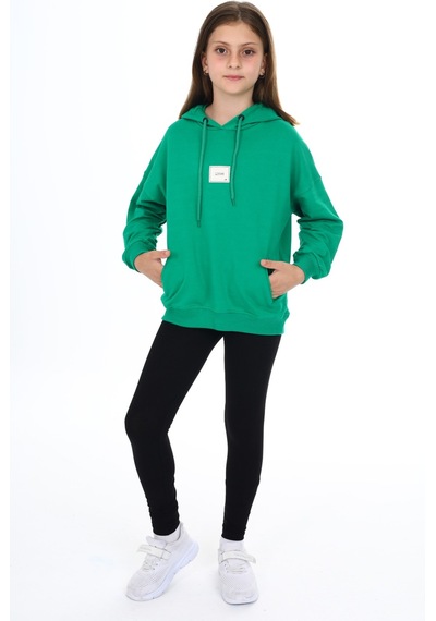 Toontoy Kids Toontoy Kız Çocuk 2'li Takım Baskılı Kapüşonlu Düşük Omuz Cepli Sweatshirt & Basic Düz Tayt Çimen Yeşili Toontoy Kids Toontoy Kız Çocuk 2'li Takım Baskılı Kapüşonlu Düşük Omuz Cepli Sweatshirt & Basic Düz Tayt Çimen Yeşili