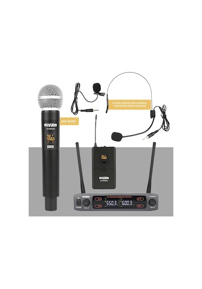 Lastvoice Lv-502EY UHF Dijital 2x24 Kanal Çiftli EL Yaka Headset Telsiz Kablosuz Mikrofon