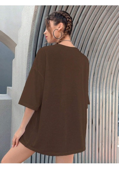 Flood Of Style Kadın Kahverengi Los Angeles Oversize Bisiklet Yaka Tshirt