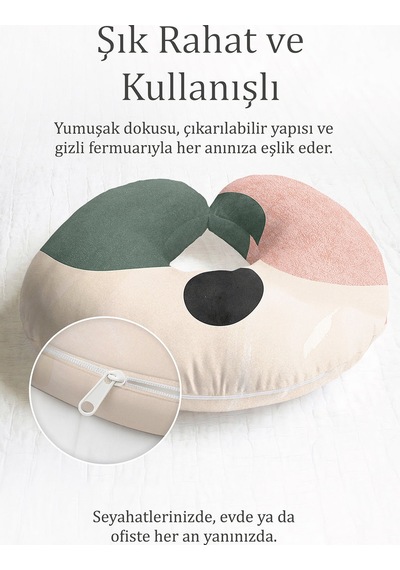Soyut Pastel Renkli Pamuklu Boyun Yastığı - Modern Minimalist Yeşil Pembe Seyahat Yastığı Tozlu Fırtına Koyu Yeşil
