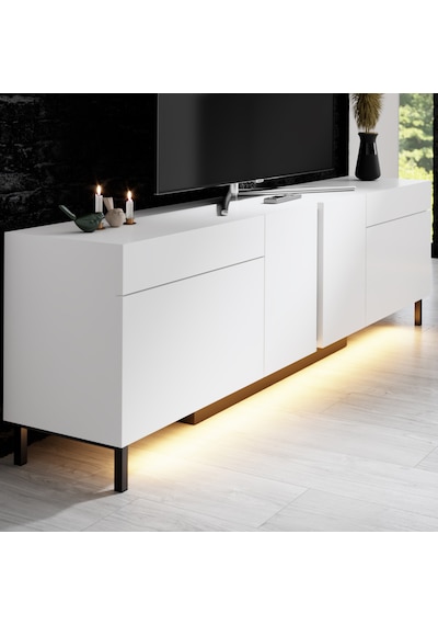 Paris Siyah Demir Ayaklı Rgb Led Işık Sistemli Beyaz Tv Ünitesi Tv Sehpası Beyaz - Siyah
