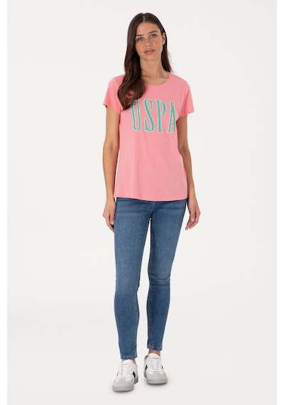 U.S. Polo Assn. Kadın Pembe Bisiklet Yaka Tişört 50305842-VR041