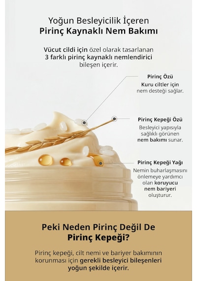 Mıdha Rice Body Butter Cilt Bariyeri Desteği ve Yoğun Nem Sunan Pirinç Özlü Vücut Kremi 500 ML