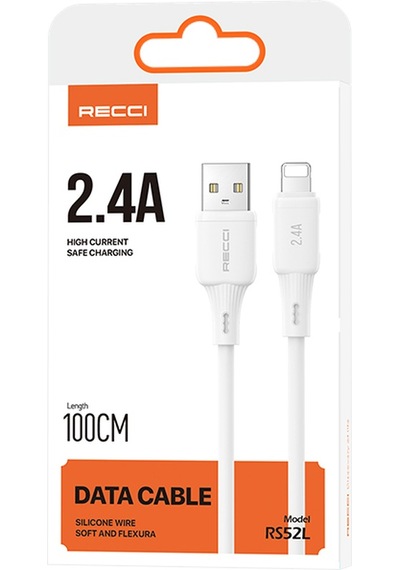 Recci Rs52l Usb-a To Lightning 2.4a Hızlı Şarj Özellikli Data Ve Şarj Kablosu 1m Beyaz