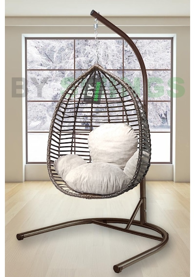 By Swings Rattan Bahçe Salıncağı, Rattan Salıncak Tekli Kapalı Kahve Kahverengi