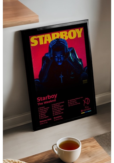 The Weeknd Starboy Siyah Ahşap Çerçeveli Poster, Dekoratif Müzik Albüm Duvar Tablosu